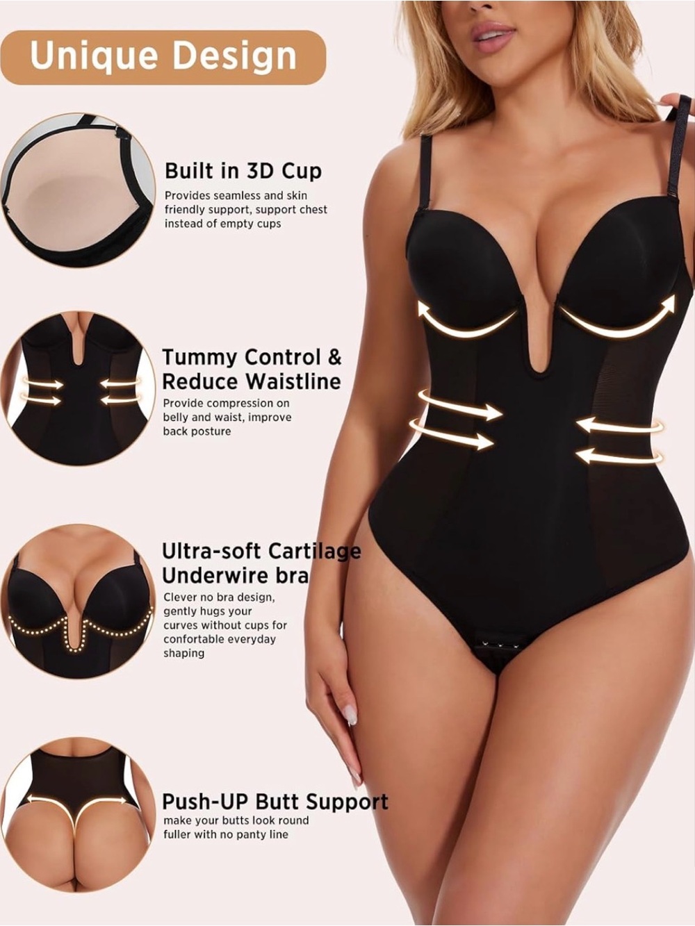 Sculpting Deep V Bodysuit - Black